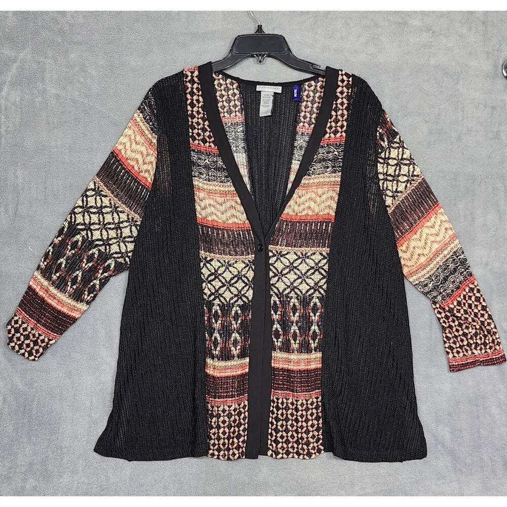 Catherines Mesh Cardigan Petite 1XWP 18/20WP Black Red Artsy Boho Coastal